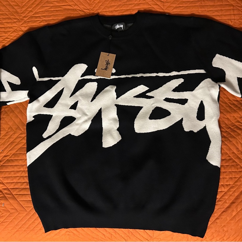 Stussy Bold Black and White Crewneck Sweater